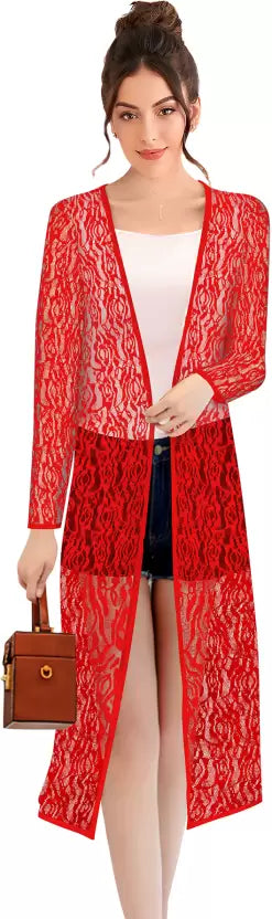 Women Full Sleeve Red Shrug